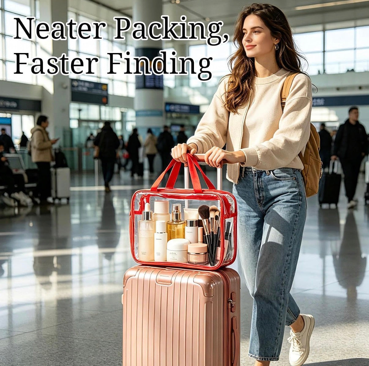 Paquete de 4 bolsas grandes de maquillaje transparente