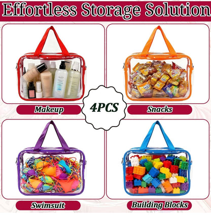 Paquete de 4 bolsas grandes de maquillaje transparente