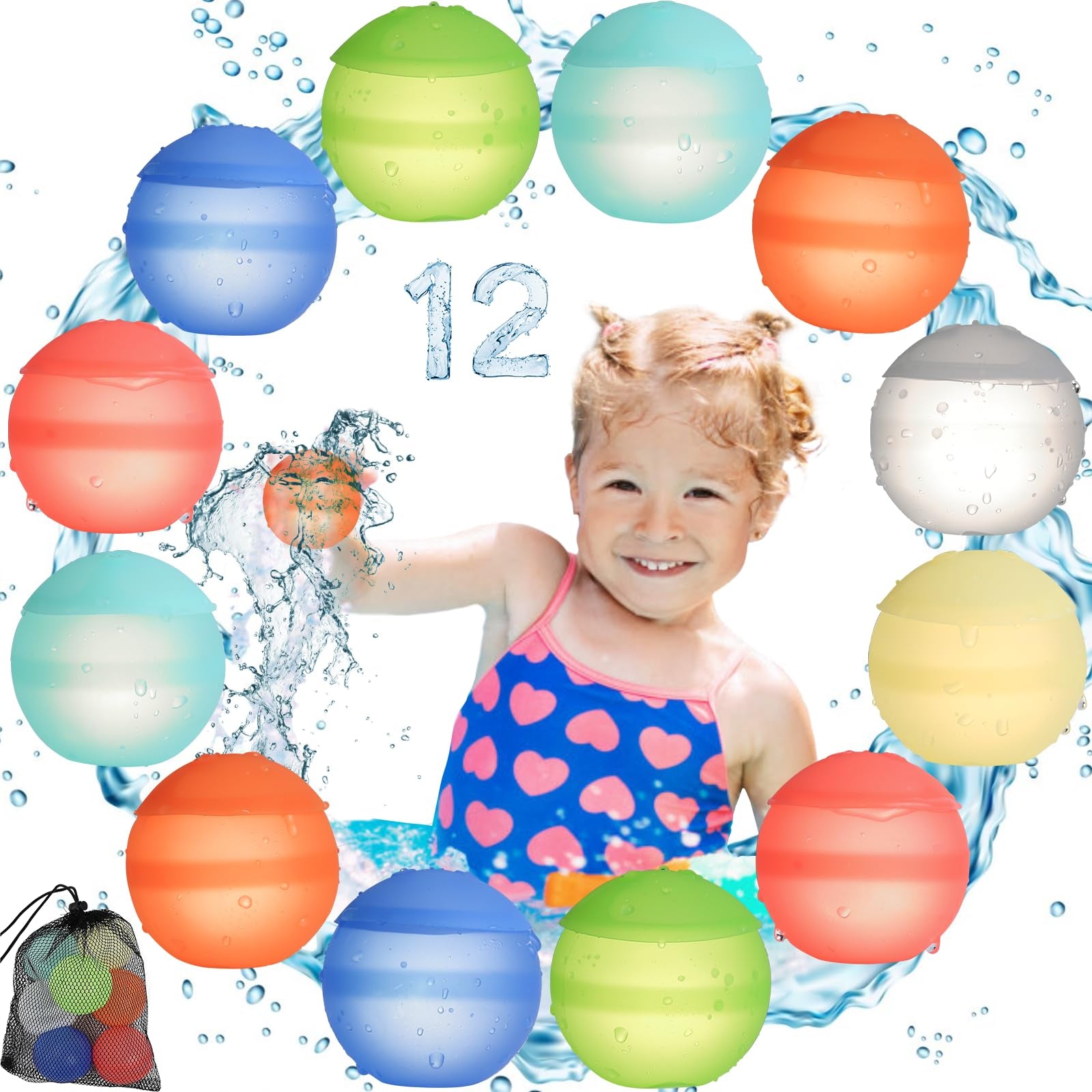 UHdod 12 globos de agua reutilizables, recargables rápidamente para actividades al aire libre