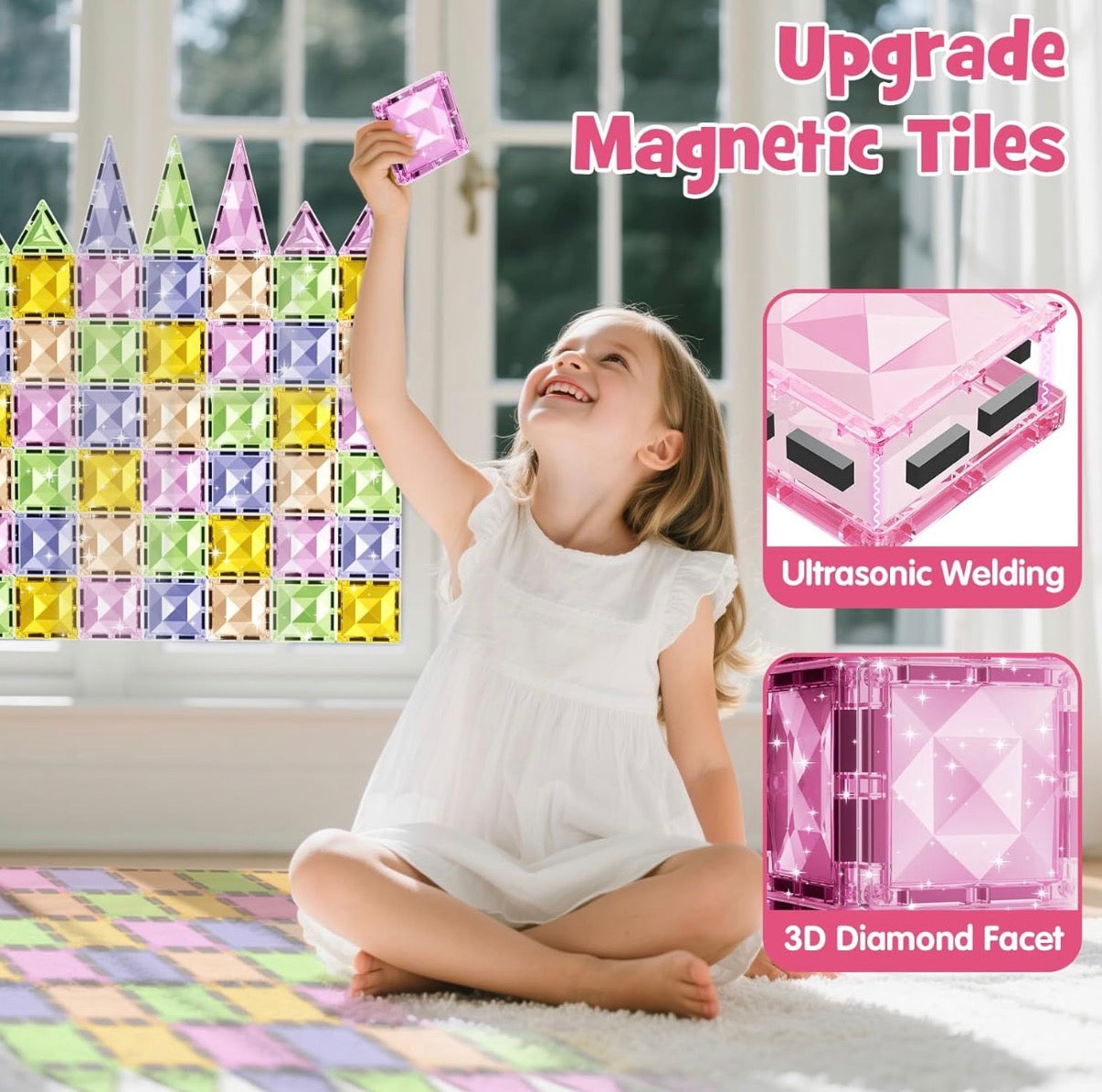 Azulejos magnéticos para niños y caja de almacenamiento de metal , 60 piezas