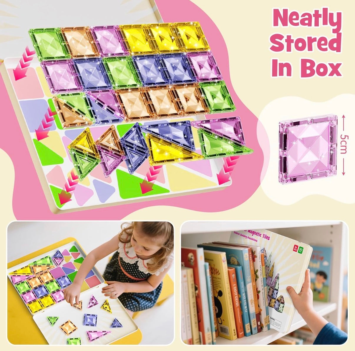 Azulejos magnéticos para niños y caja de almacenamiento de metal , 60 piezas