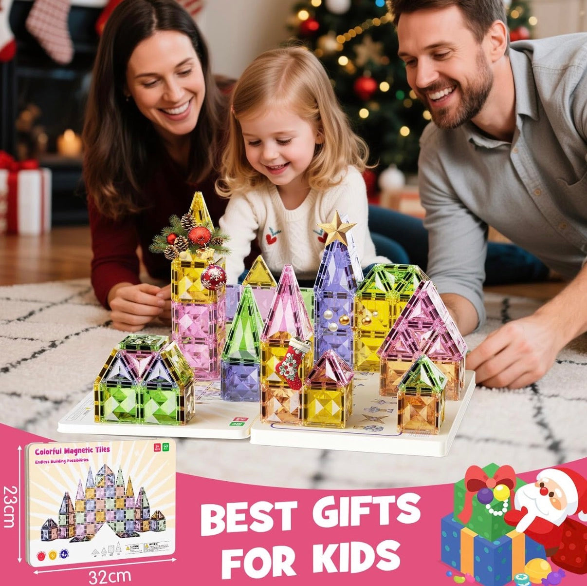 Azulejos magnéticos para niños y caja de almacenamiento de metal , 60 piezas