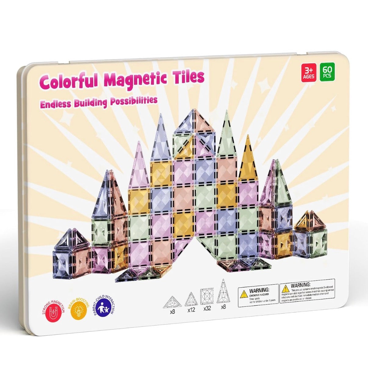 Azulejos magnéticos para niños y caja de almacenamiento de metal , 60 piezas