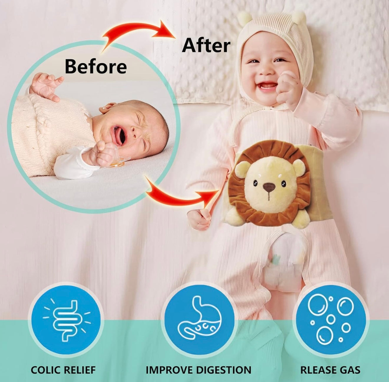 Alivio del malestar estomacal y gases del bebé Piyen