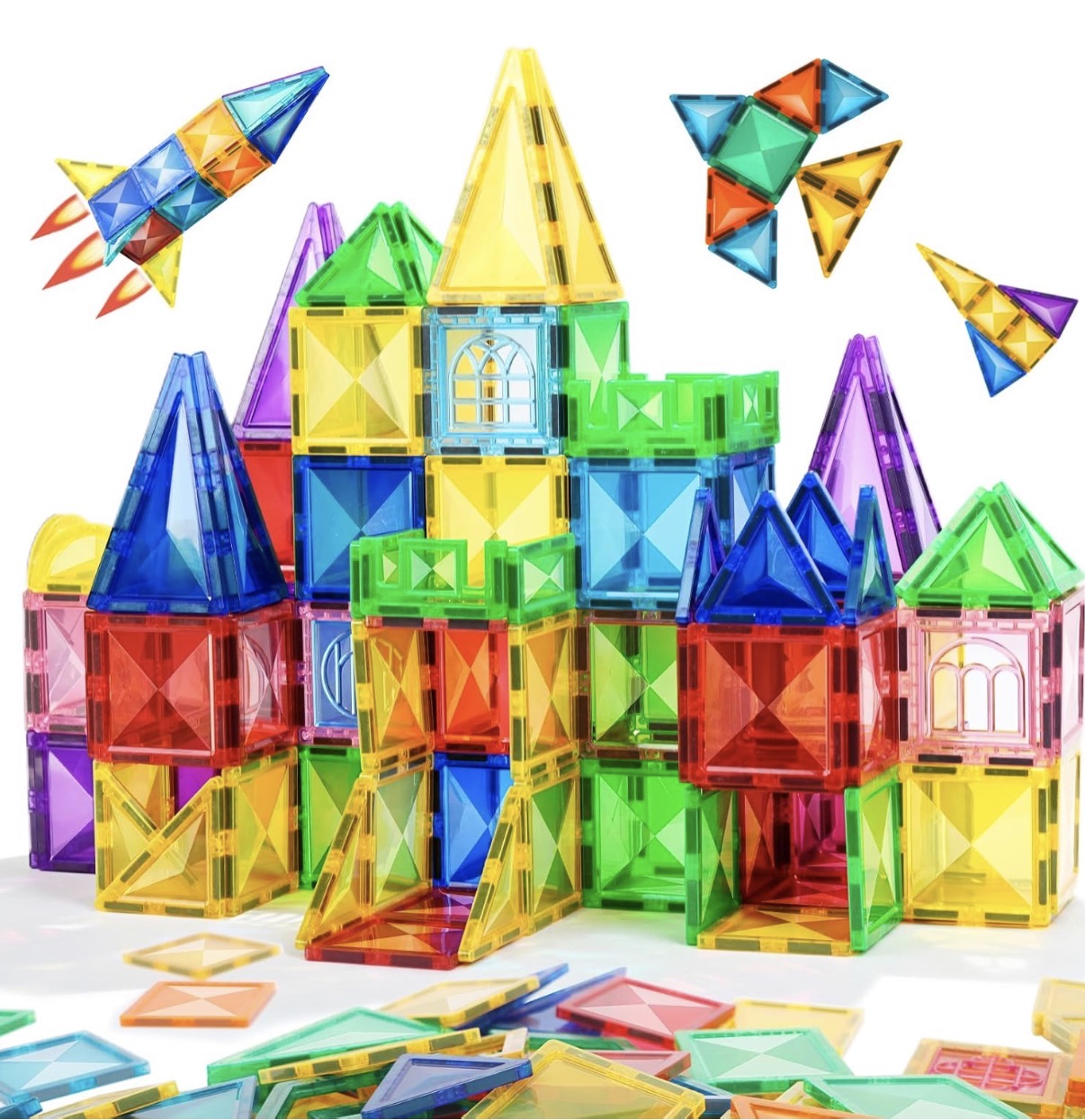 TOKBLOK 64Pcs Clear Diamond Magnetic Tiles - STEM Educational