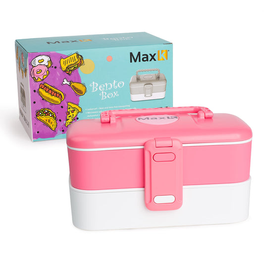 Max K Caja Bento con cubiertos de acero inoxidable y asas de transporte