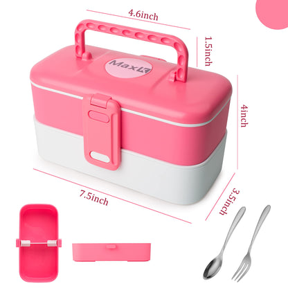 Max K Caja Bento con cubiertos de acero inoxidable y asas de transporte