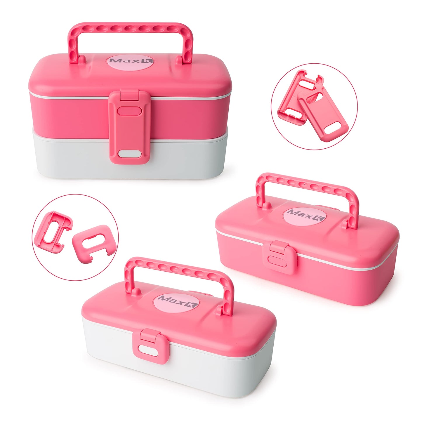 Max K Caja Bento con cubiertos de acero inoxidable y asas de transporte