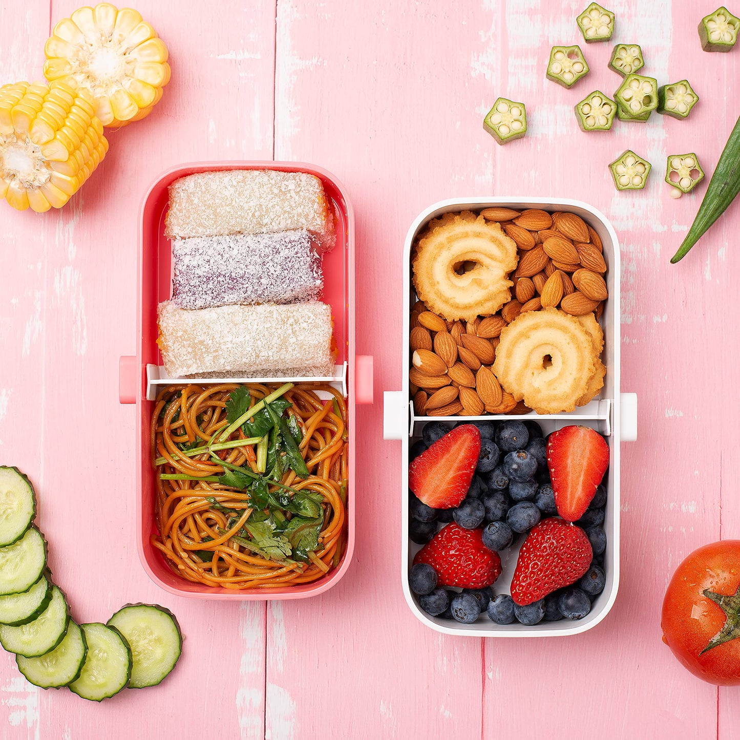 Max K Caja Bento con cubiertos de acero inoxidable y asas de transporte