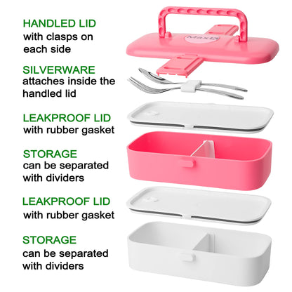 Max K Caja Bento con cubiertos de acero inoxidable y asas de transporte