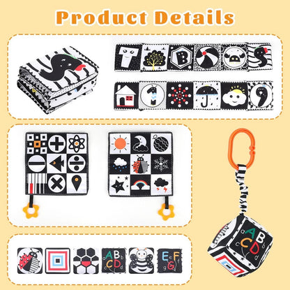 3 piezas de juguetes para bebés de alto contraste para recién nacidos