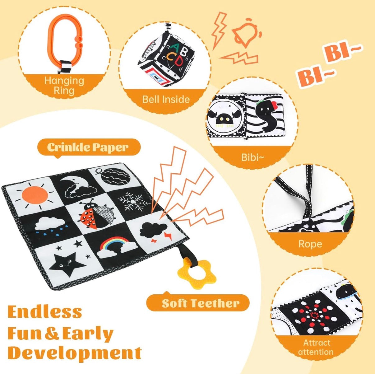 3 piezas de juguetes para bebés de alto contraste para recién nacidos