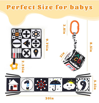 3 piezas de juguetes para bebés de alto contraste para recién nacidos