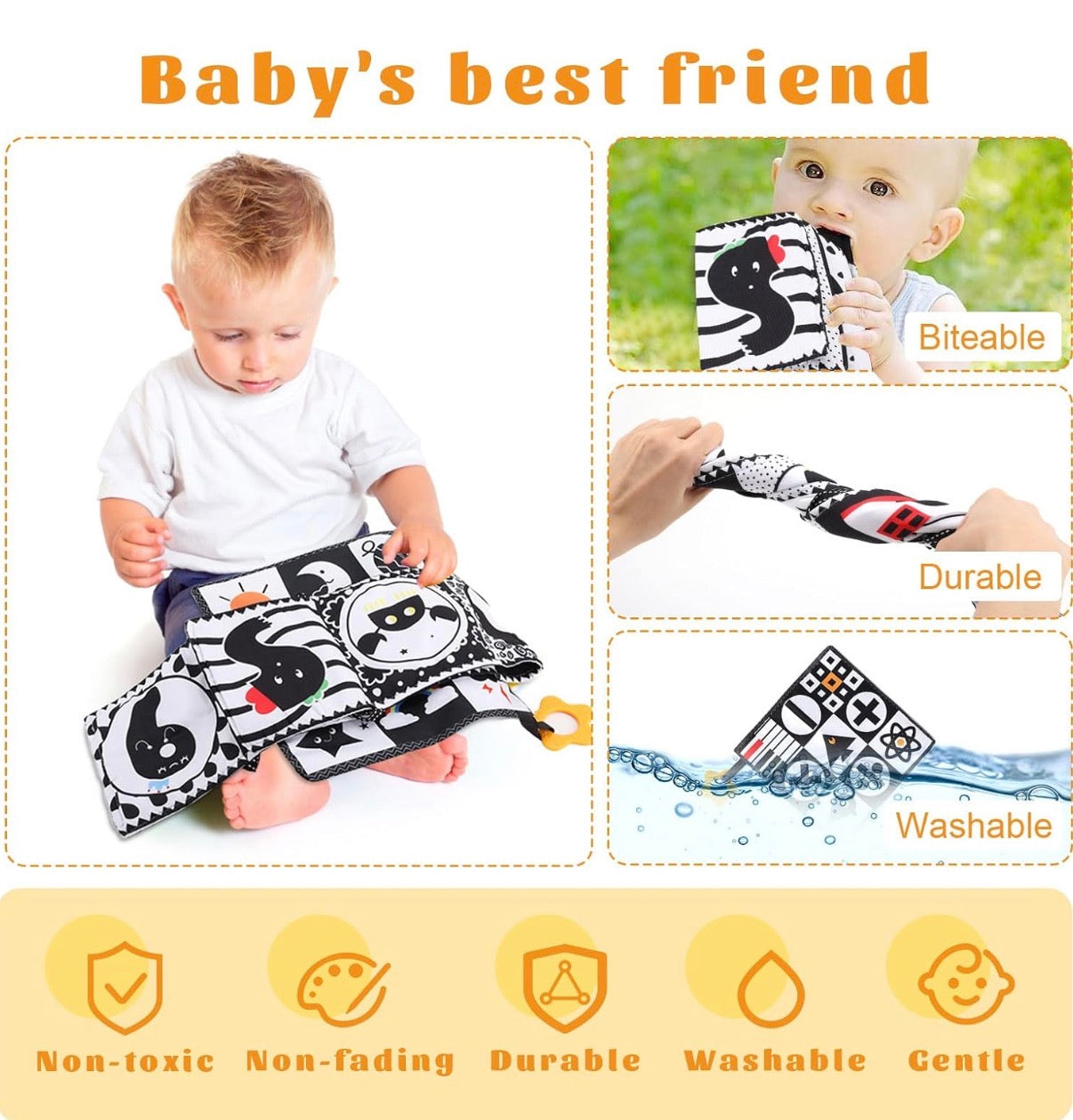 3 piezas de juguetes para bebés de alto contraste para recién nacidos