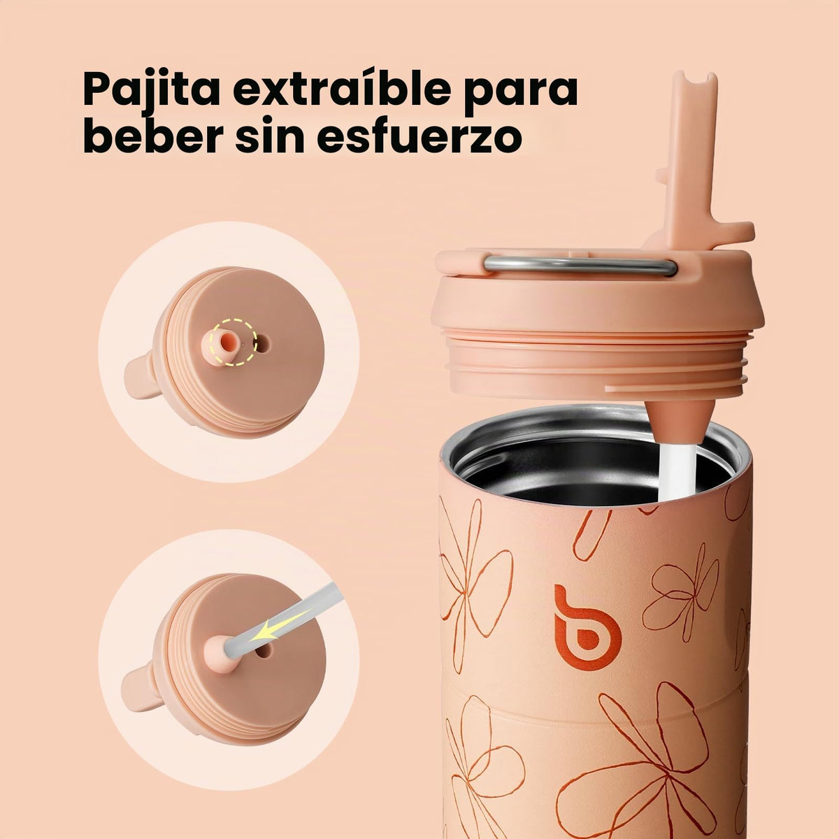 Bottlebottle Botella de acero inoxidable con pajita de 500 ml
