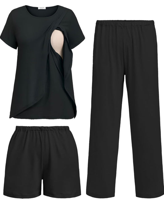 Conjunto de 3 pijamas de maternidad para lactancia materna posparto, talla M