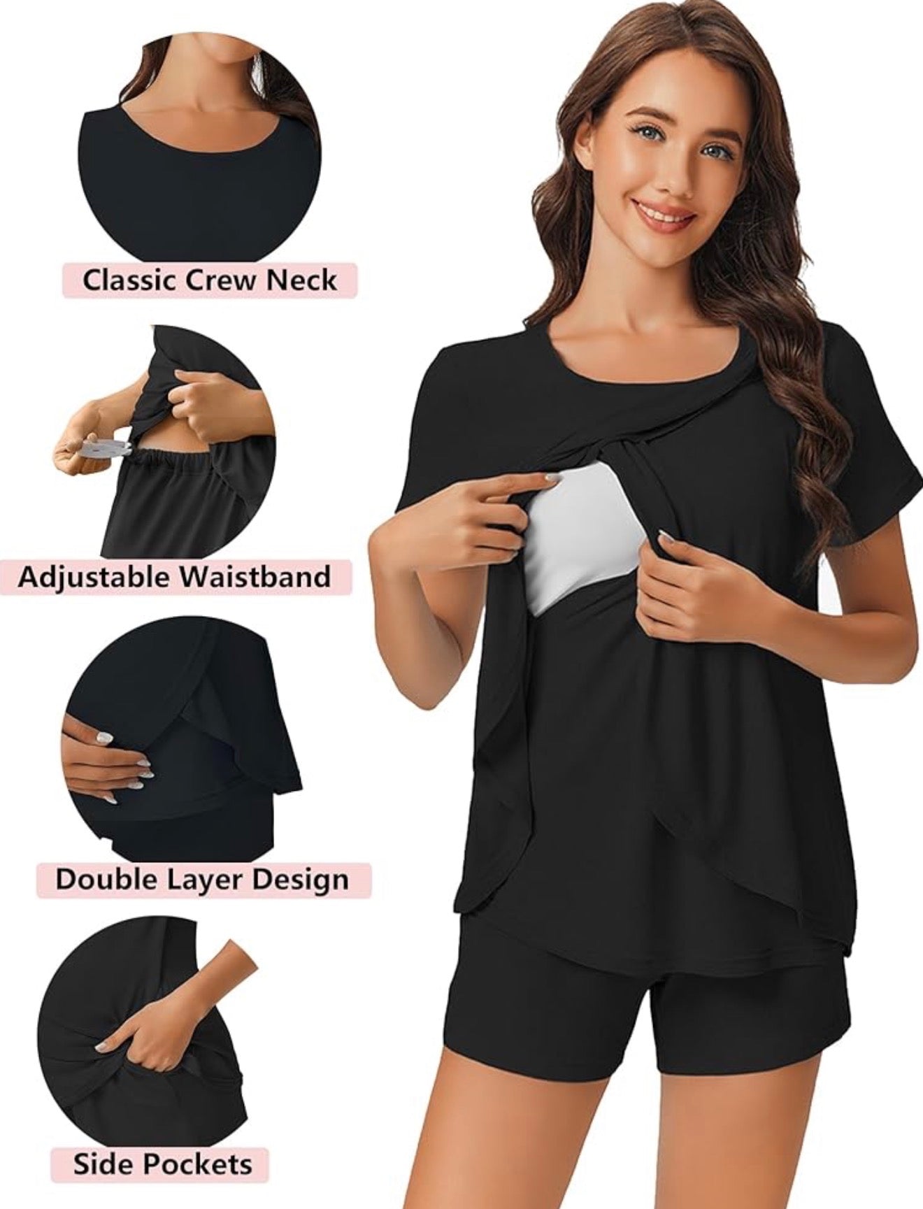 Conjunto de 3 pijamas de maternidad para lactancia materna posparto, talla M