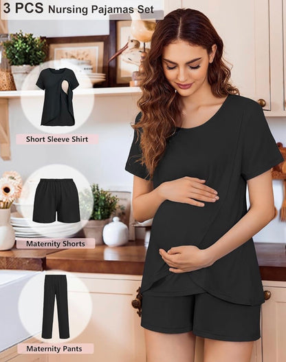 Conjunto de 3 pijamas de maternidad para lactancia materna posparto, talla M