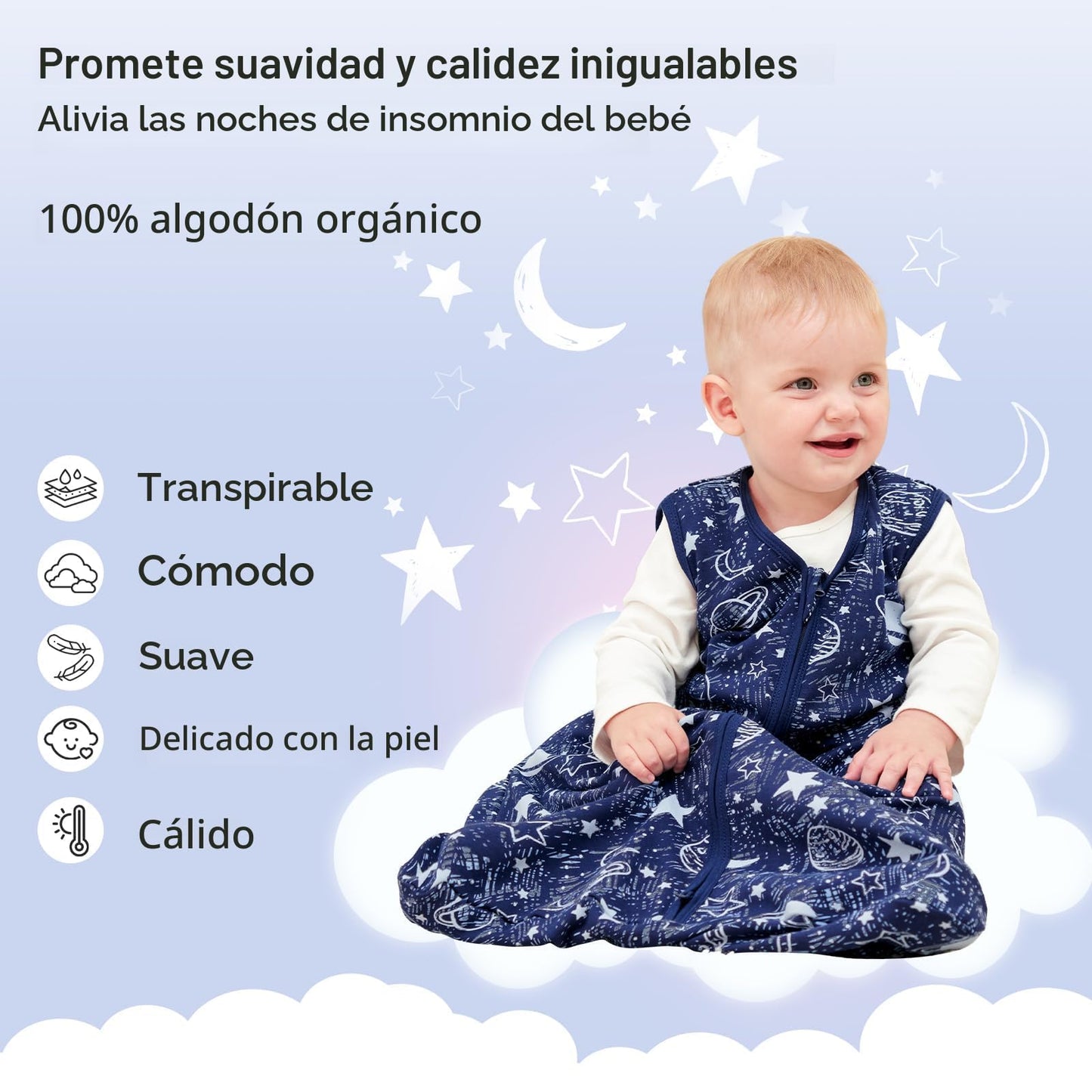 Unnivoll - Saco de dormir para bebé de 6 a 12 meses, paquete de 3 unidades, 100 % de algodón, ligero, con un TOG de 0.5