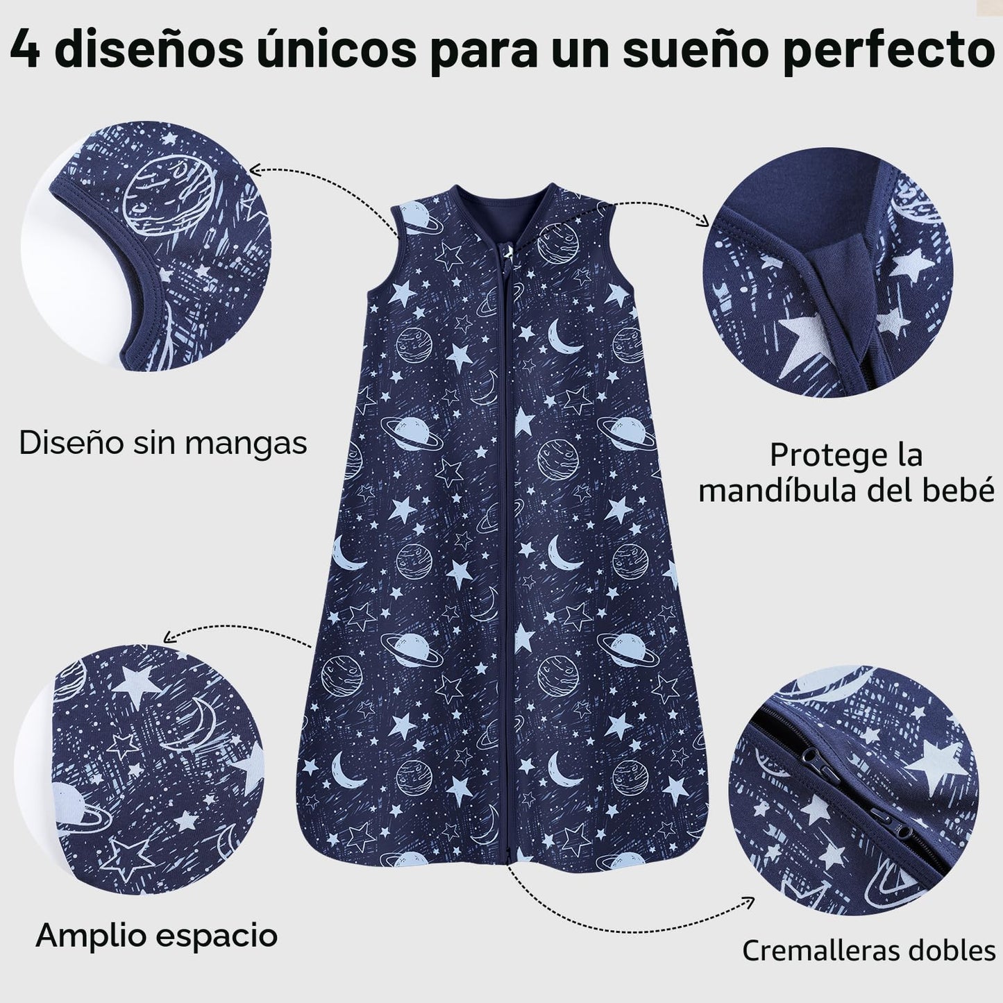 Unnivoll - Saco de dormir para bebé de 6 a 12 meses, paquete de 3 unidades, 100 % de algodón, ligero, con un TOG de 0.5