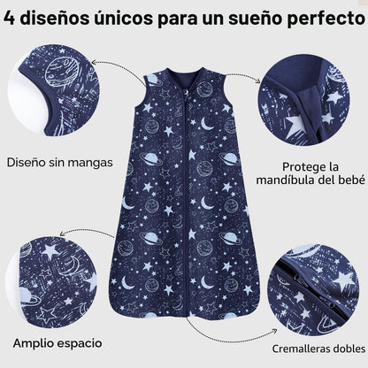 Unnivoll - Saco de dormir para bebé de 6 a 12 meses, paquete de 3 unidades, 100 % de algodón, ligero, con un TOG de 0.5