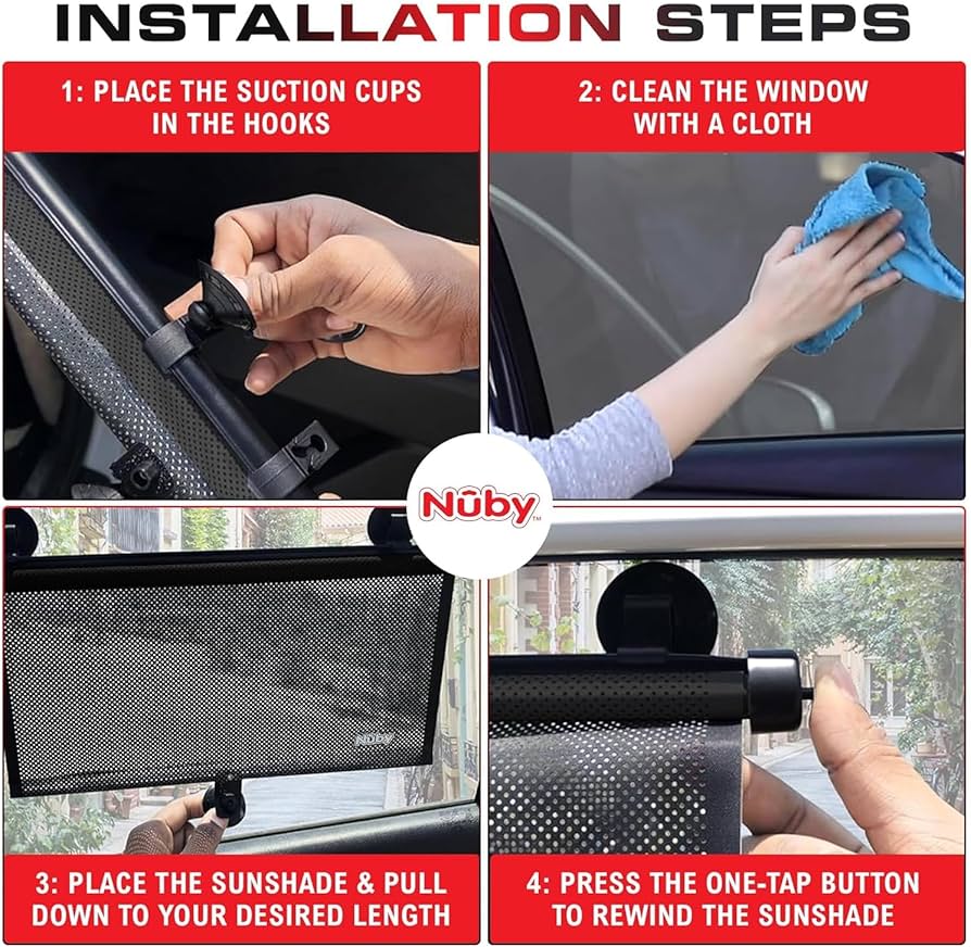 Nuby Persiana de protección solar para ventana lateral de vehículo de 14 pulgadas para bebé, paquete de 2