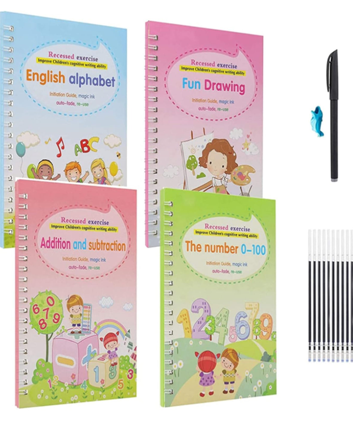 Cuadernos de práctica mágica, kit de libro de práctica de escritura a mano reutilizable para niños de 3 a 8 años