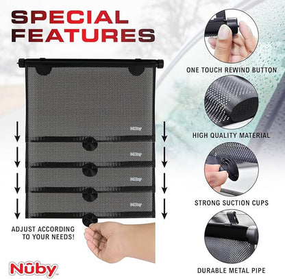 Nuby Persiana de protección solar para ventana lateral de vehículo de 14 pulgadas para bebé, paquete de 2