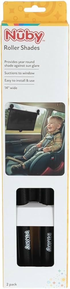 Nuby Persiana de protección solar para ventana lateral de vehículo de 14 pulgadas para bebé, paquete de 2