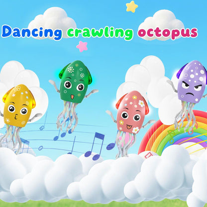 Juguete de pulpo bailarín, juguete eléctrico para gatear con luces y música