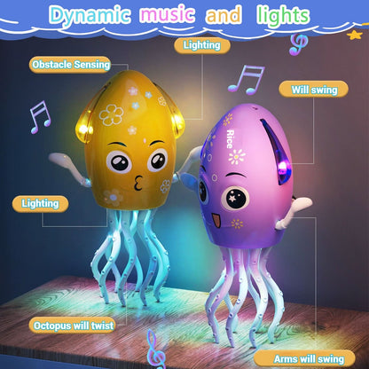 Juguete de pulpo bailarín, juguete eléctrico para gatear con luces y música