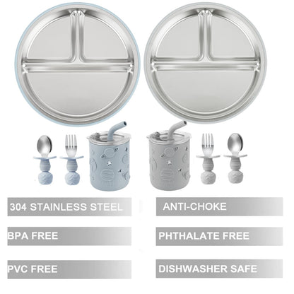 Juego de alimentación para bebés de acero inoxidable | 2 platos de succión divididos