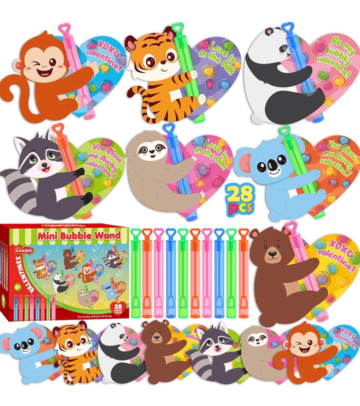 Regalos para el día de San Valentín para niños, paquete de 14 mini varitas de burbujas con tarjetas