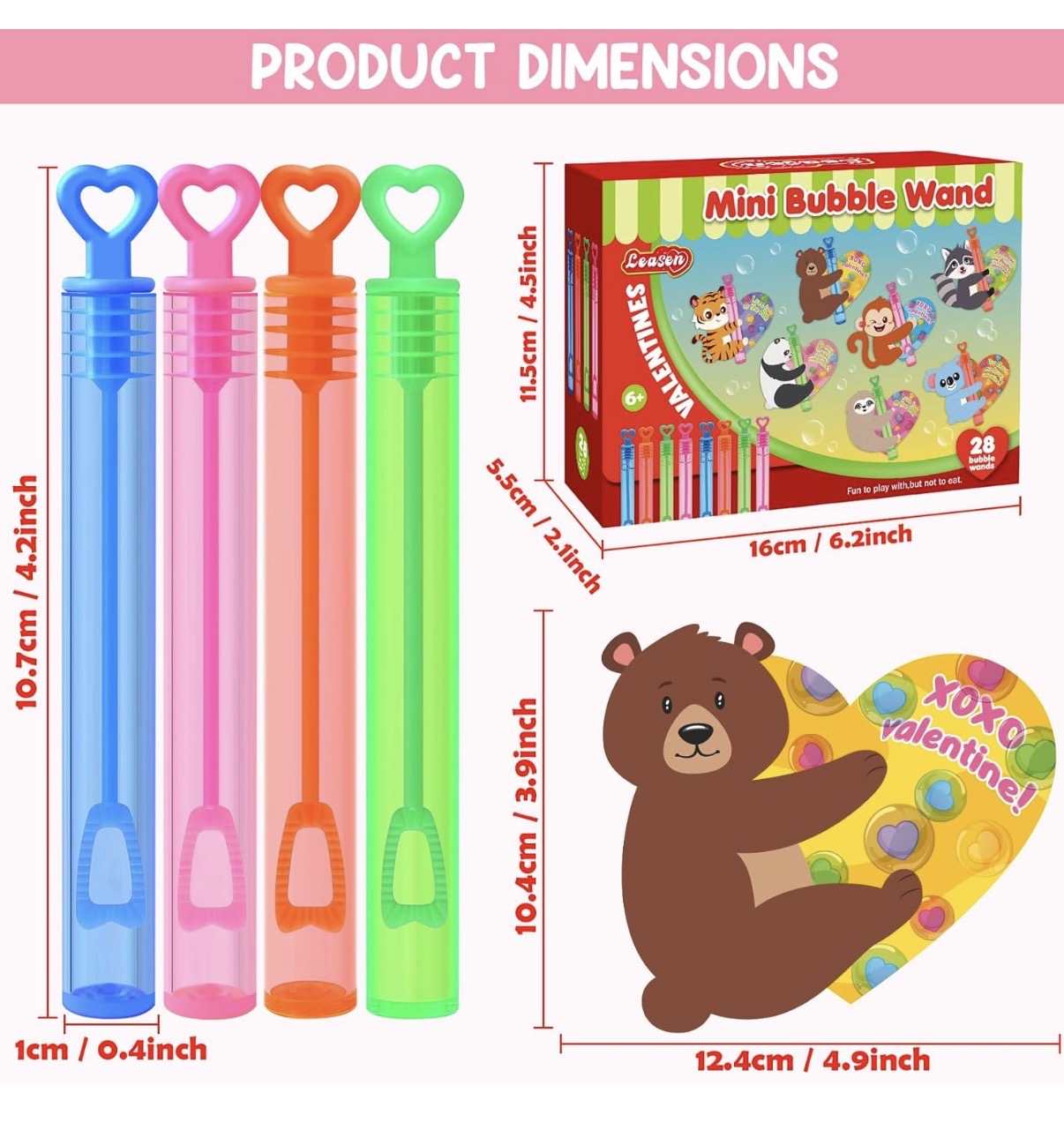 Regalos para el día de San Valentín para niños, paquete de 14 mini varitas de burbujas con tarjetas