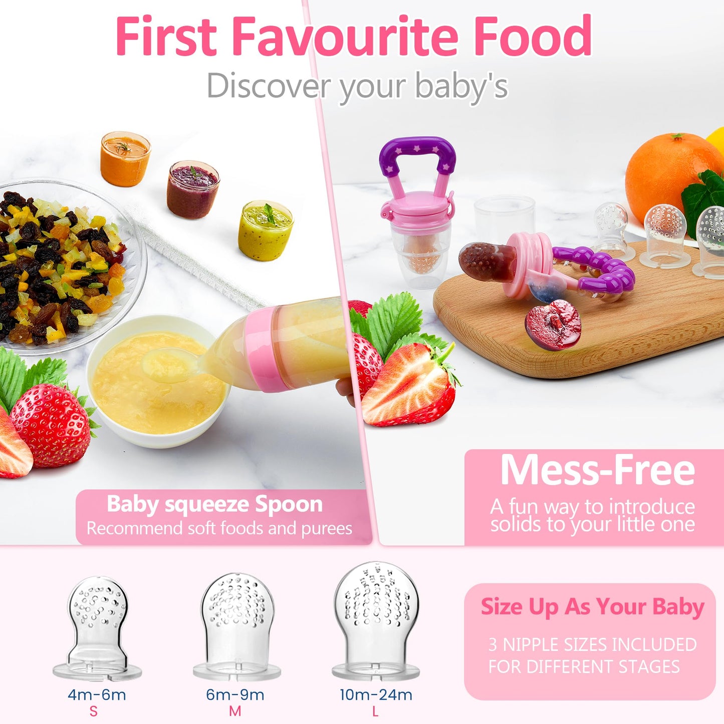 Chupete alimentador de frutas para bebés, paquete de 5