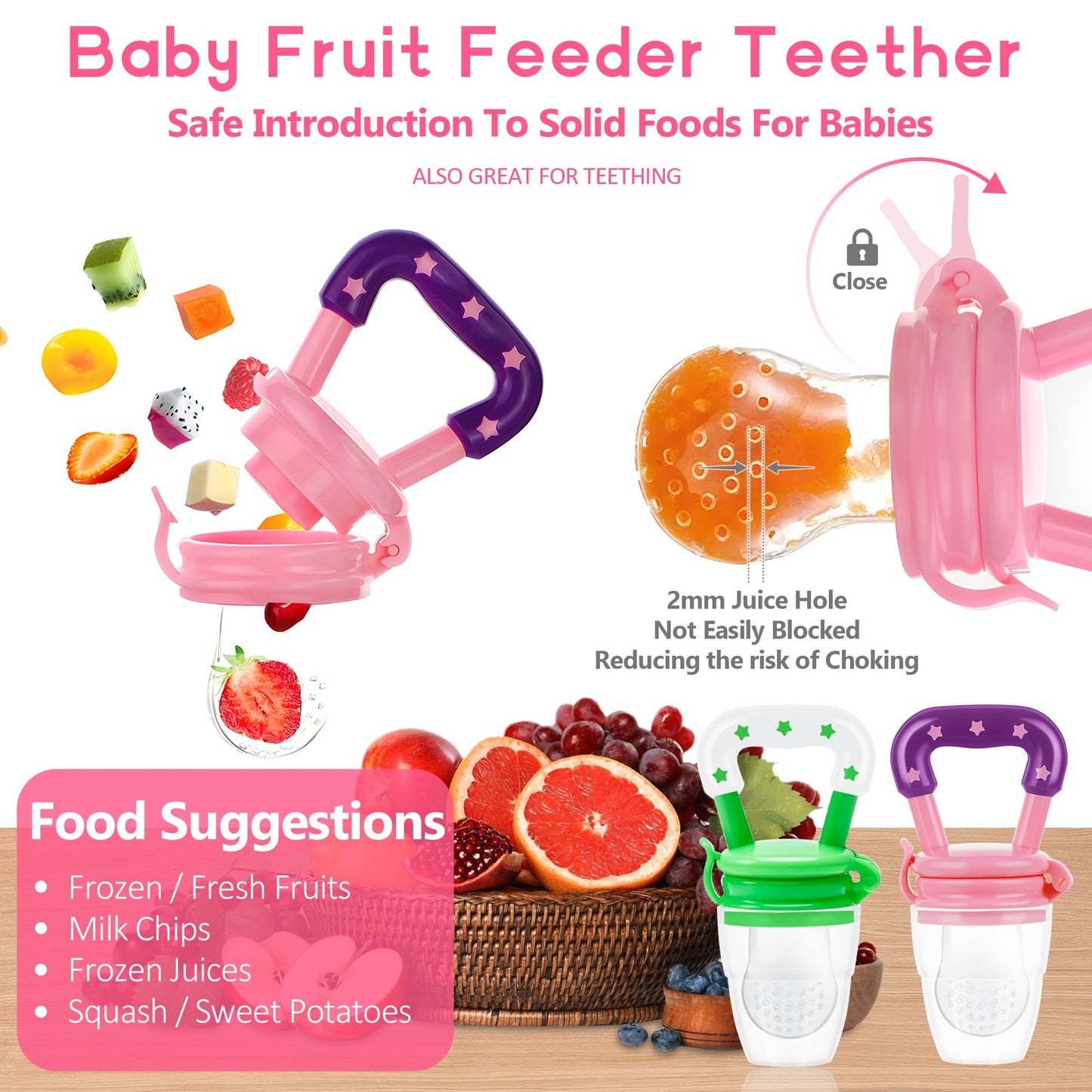 Chupete alimentador de frutas para bebés, paquete de 5