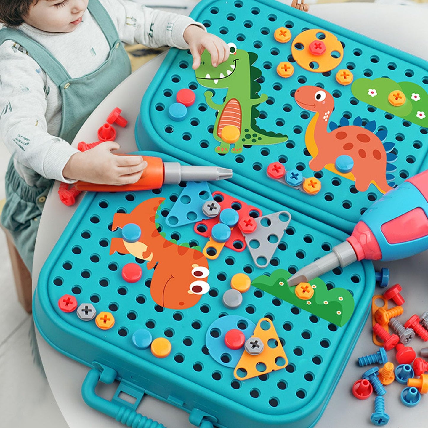 Caja de herramientas para taladro de rompecabezas de dinosaurios 3D