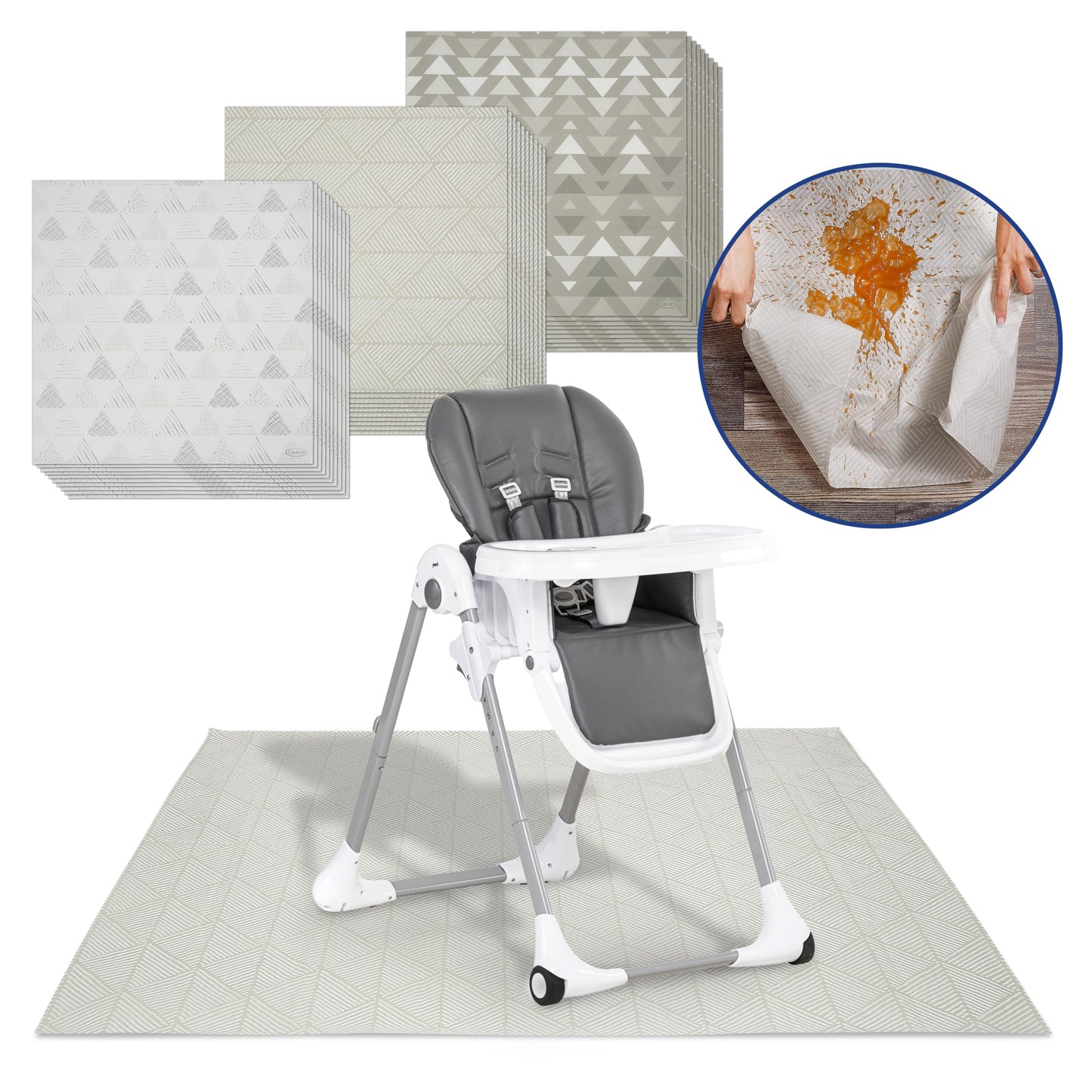 Tapetes desechables Graco Baby Splat, 3 diseños sutiles, paquete de 30 (10 de cada uno), 47" x 40"