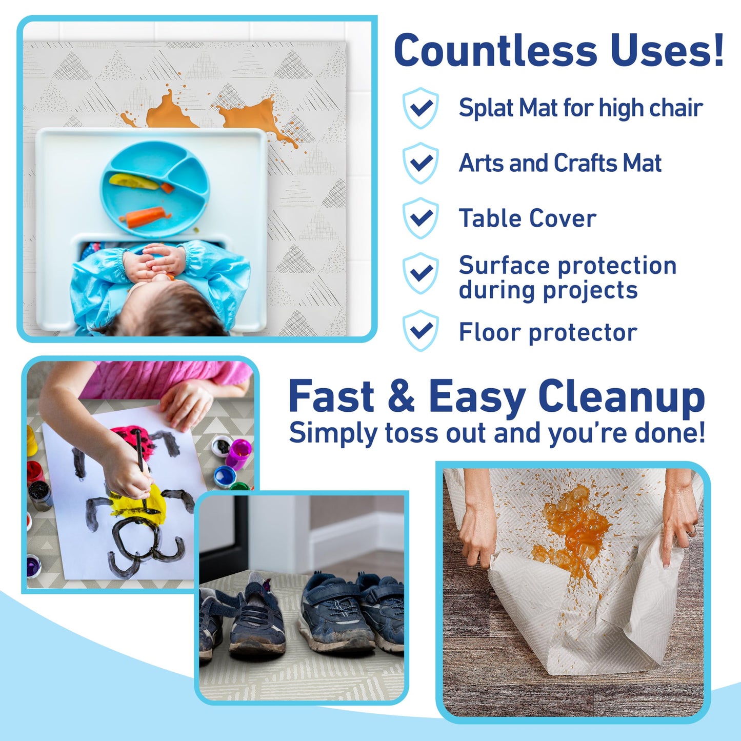 Tapetes desechables Graco Baby Splat, 3 diseños sutiles, paquete de 30 (10 de cada uno), 47" x 40"