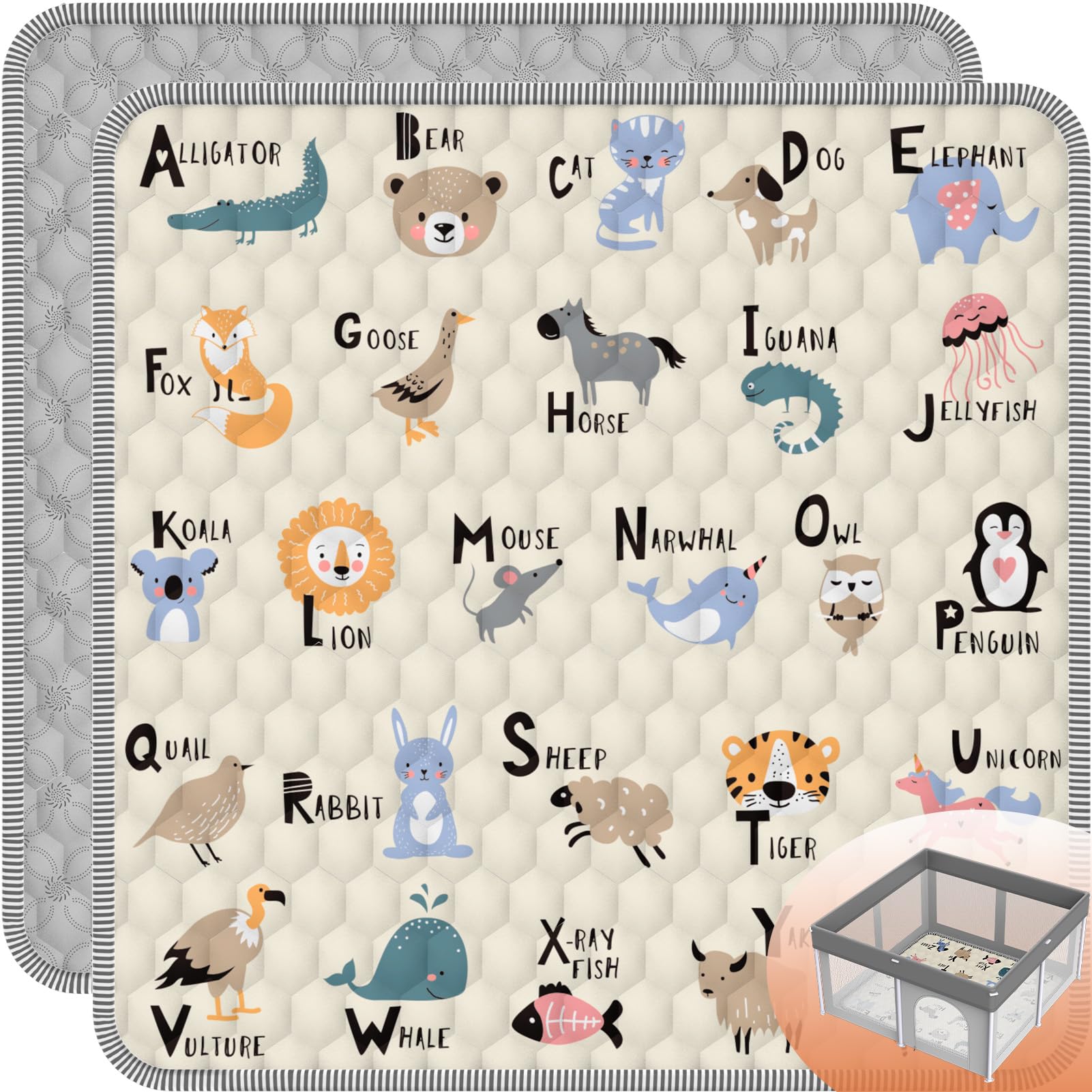 Tapete de juego para bebés de 50 x 50 pulgadas, relleno de algodón de alta calidad