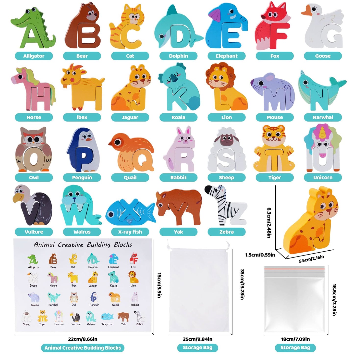 Rompecabezas de madera para niños pequeños, juguetes Montessori ABC