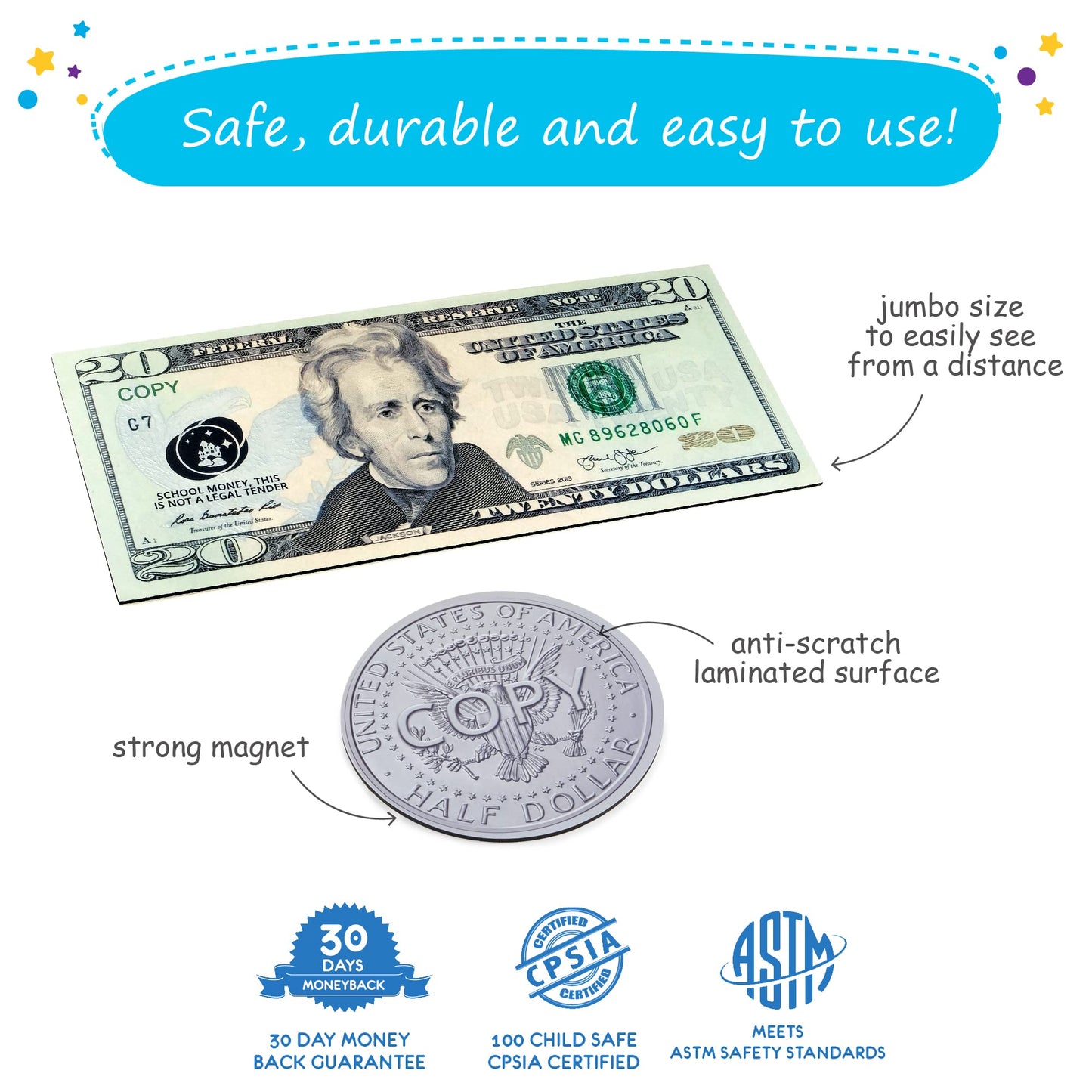 48 piezas de dinero magnético grande de doble cara