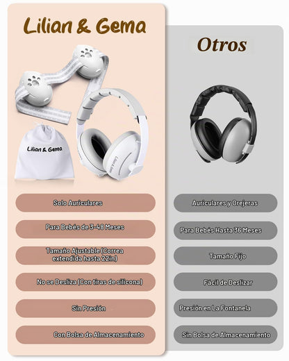 Lilian&Gema Orejeras 2 en 1 para bebé, protección contra el ruido