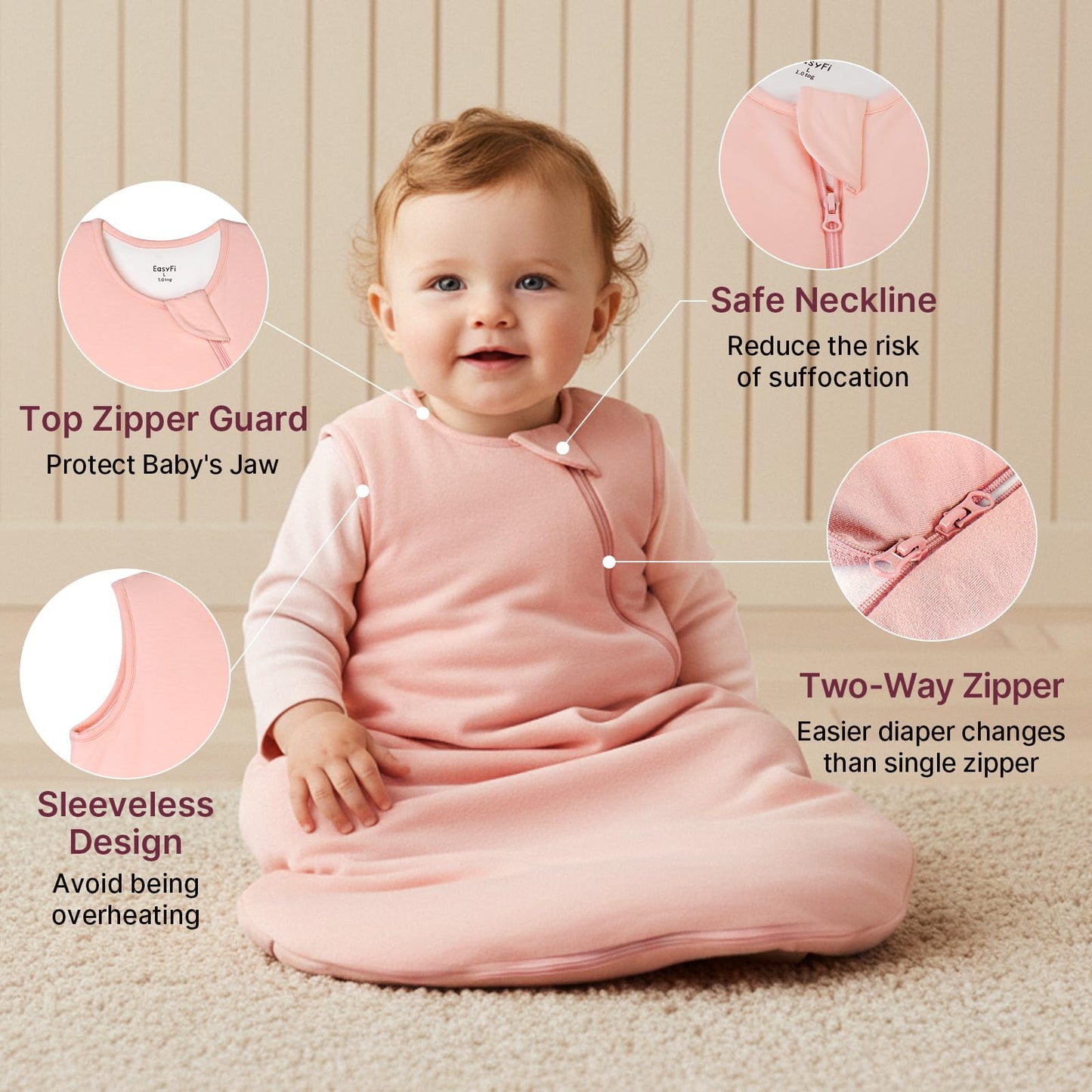 Easyfi saco de dormir súper suave de rayón hecho de bambú, 0-6 meses, 1.0tog