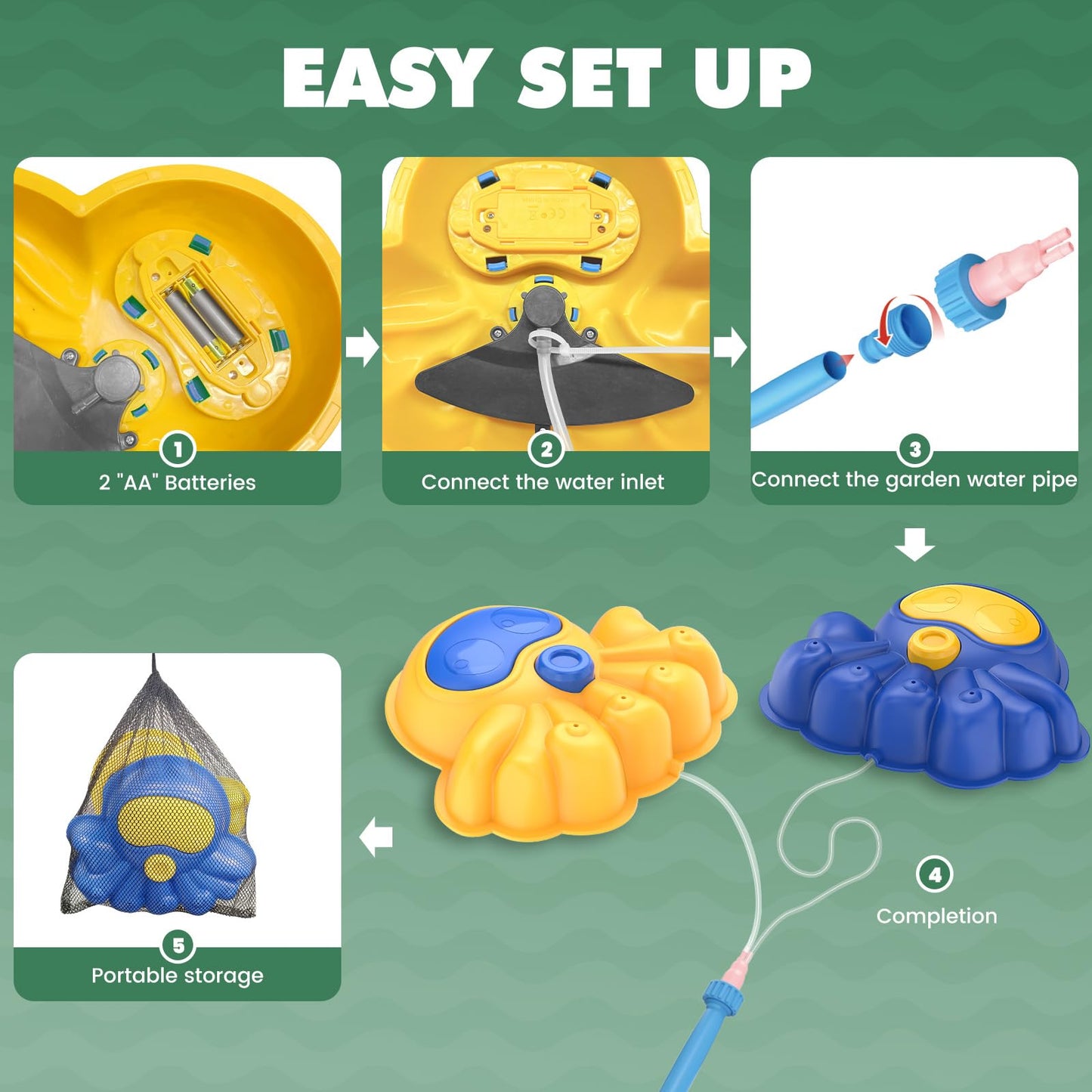 Aspersor de agua 2 en 1 para niños y piedra de equilibrio - Juguete de jardín de pulpo brillante con luces LED