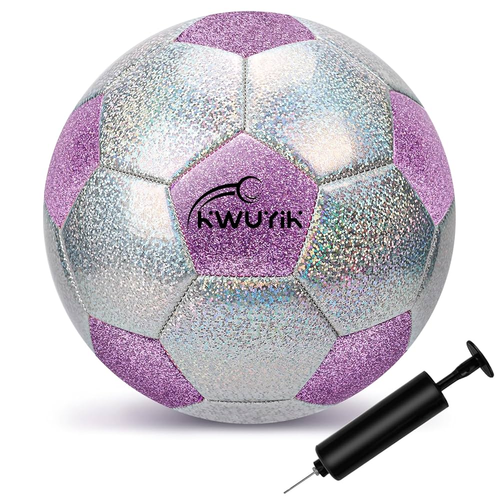 Balón de fútbol con purpurina, rosa, morado y plateado