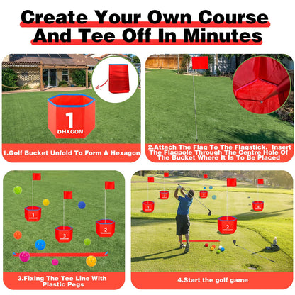 Juego de golf para patio trasero con 2 palos, campo de golf portátil de 6 agujeros