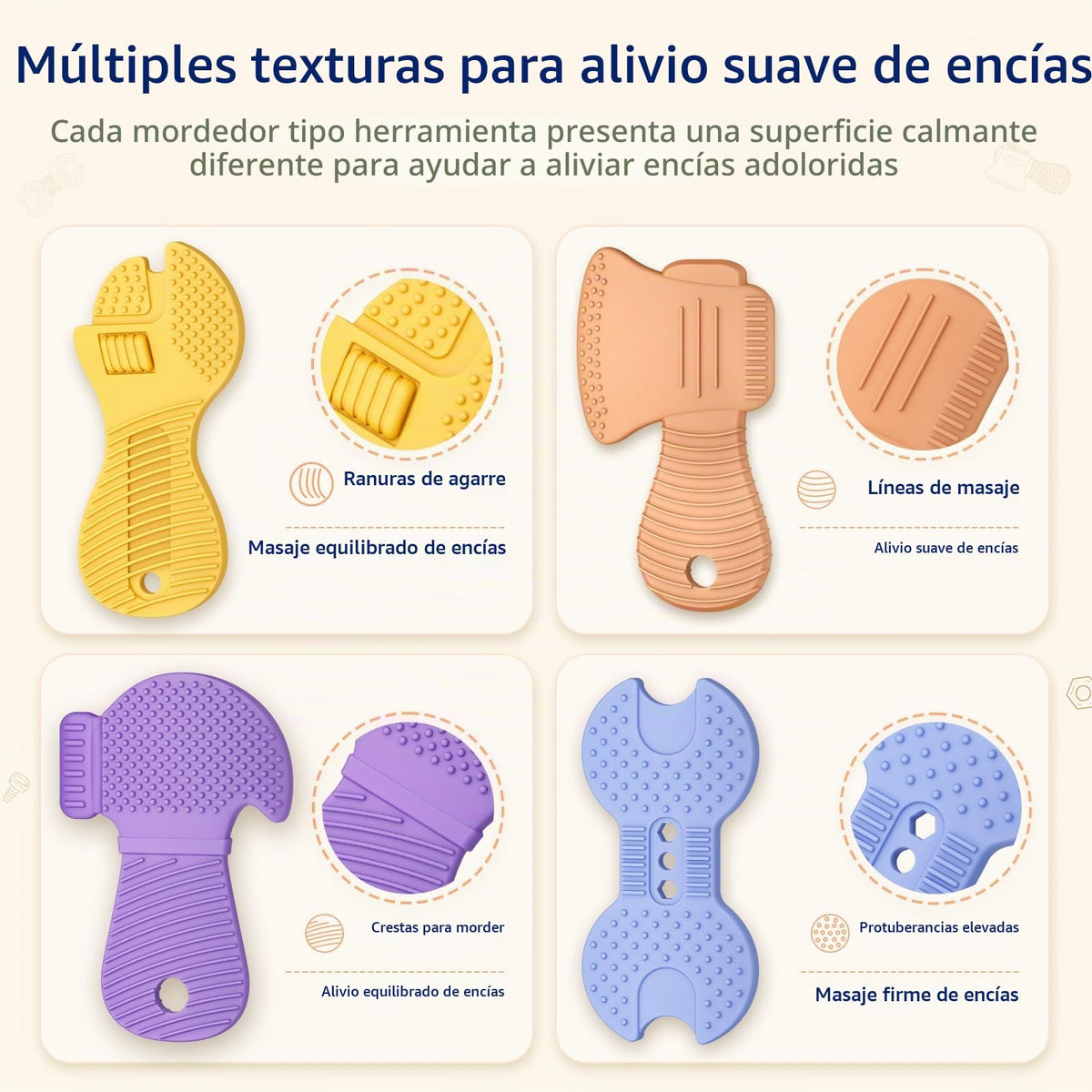Juguetes de dentición en forma de herramienta, paquete de 4
