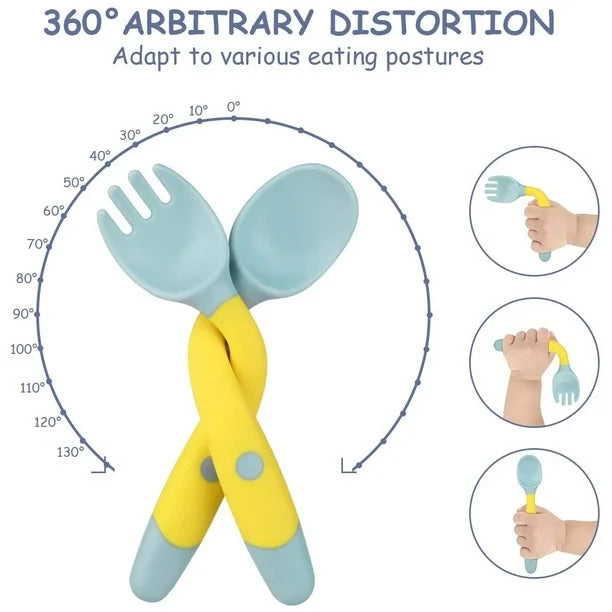 Cucharas de silicona para bebé, función flexible, fácil de sostener, cucharas de entrenamiento