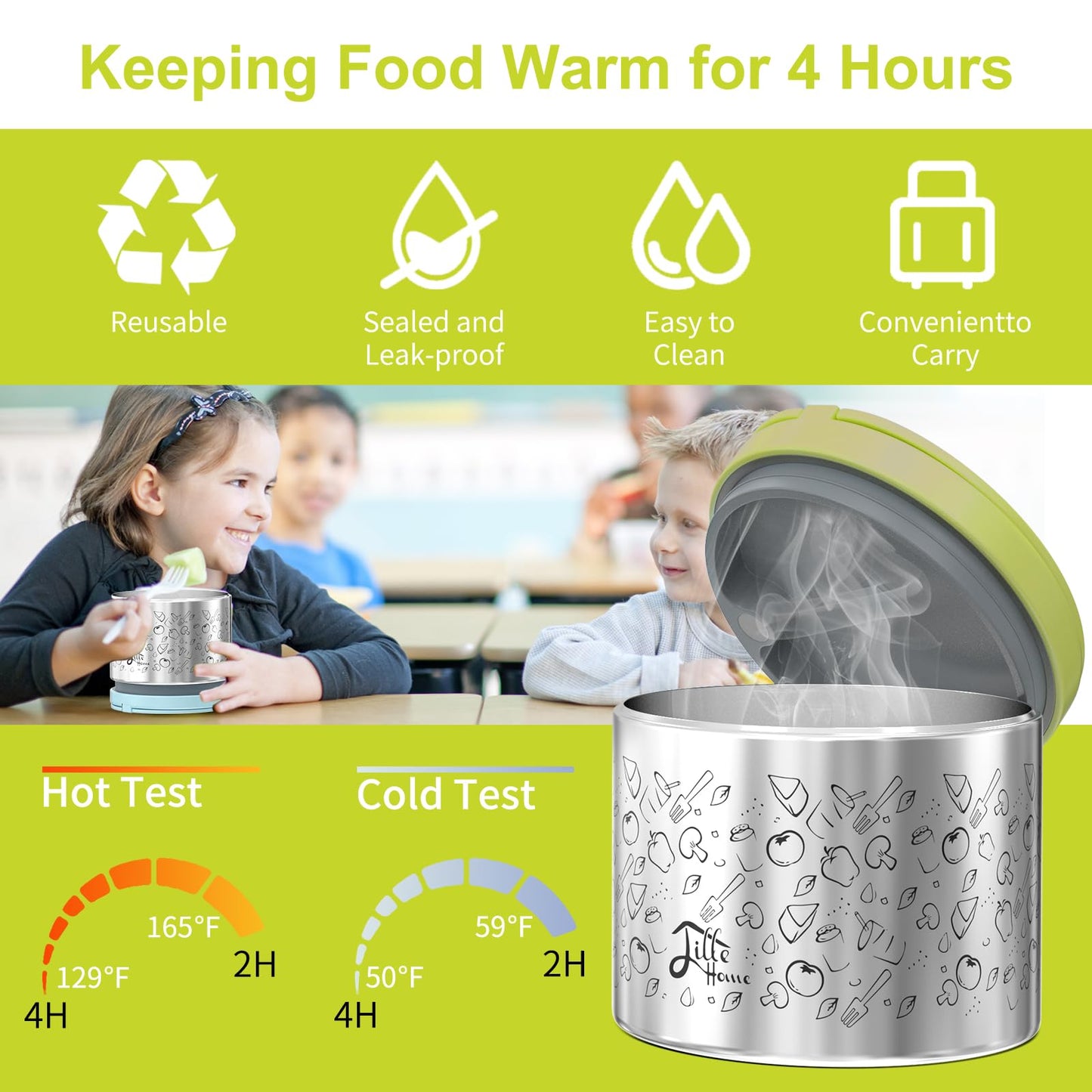 Lille home juego de loncheras aisladas al vacío para mantener la comida caliente durante 6 a 8 horas